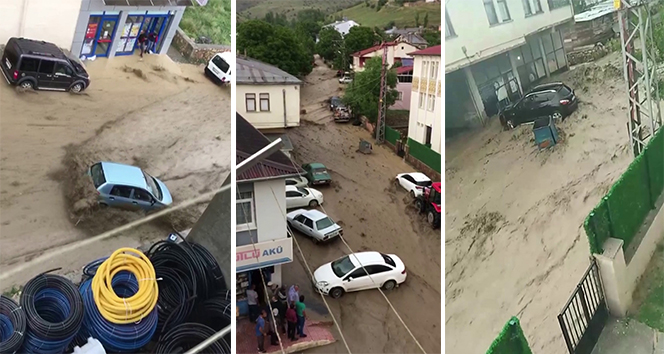 Sivas'ta sel suları otomobili sürükledi, o anlar kameraya yansıdı