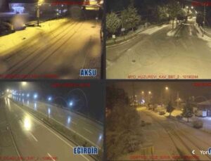 Isparta’da kar yağışı görüntüleri Kent Güvenlik Yönetim Sistemi kameralarından yayınladı