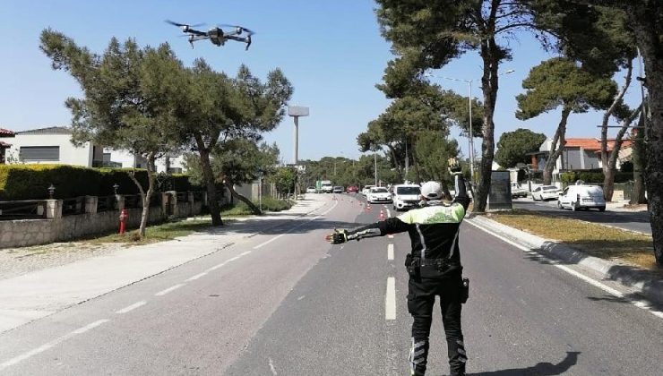 Ünlü tatil merkezi Çeşme’de dron ile trafik denetimi